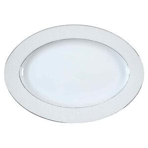 Wyndham Turkey Platter Bridal Lace Oval 14.25" Serving Plate Silver Trim Japan